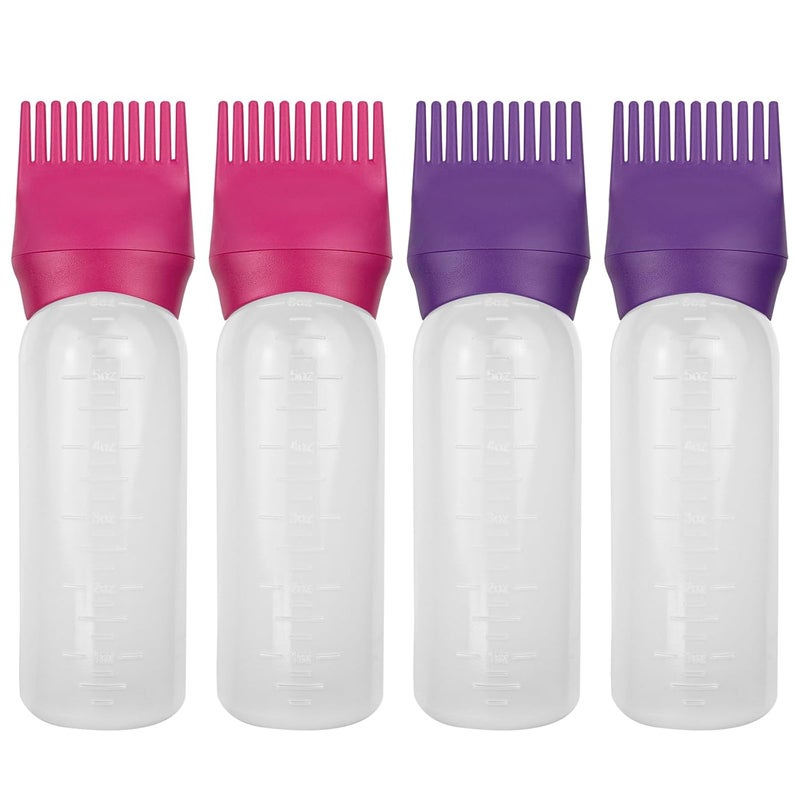 FZWONVUC 4 Pack Root Comb Applicator Bottle, Hair Oil Comb Applicator for Hair Dye, Shampoos, Salons (Purple+Red) - Image 1